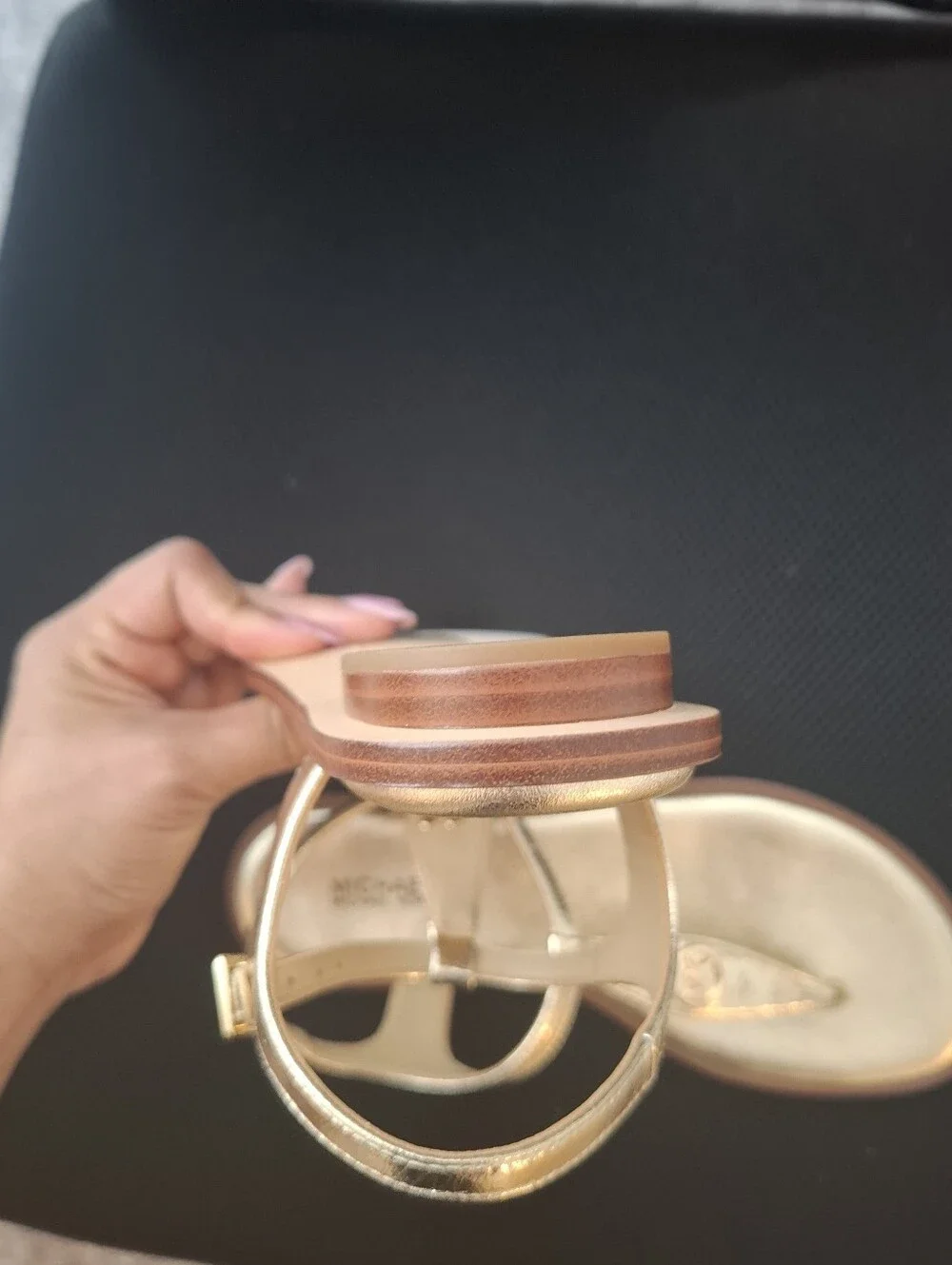 New 6.5 Michael Kors Gold T-Strap Sandals